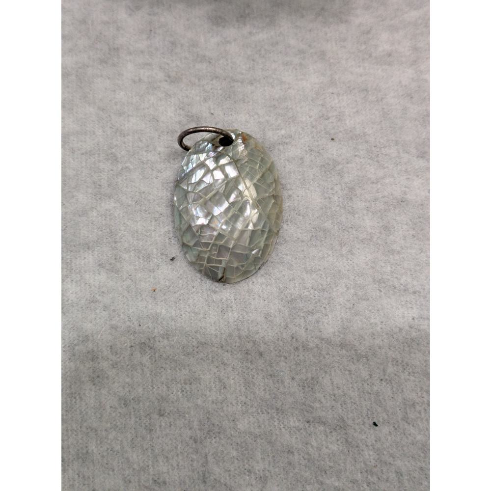 Mother of Pearl Mosaic Pendant Oval Domed Vintage Abalone Shell Necklace Pendant